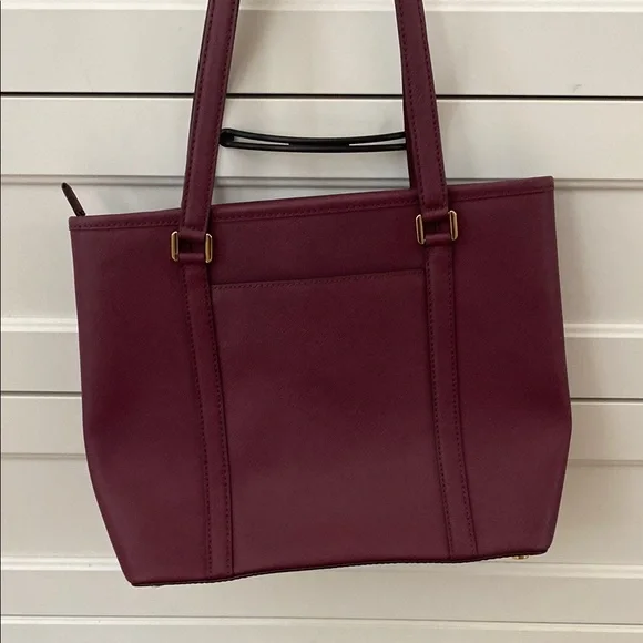 Michael Kors Red Leather Tote with Gold Charm - Picture 5 of 12